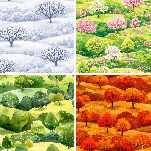 Seasonal pastures fabric 4 - pastures, fabric: